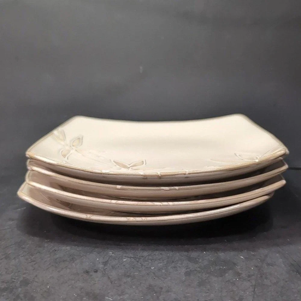 Florida‎ Marketplace Bamboo Design Salad Plates, Set of 4, Vintage Square Dishes
